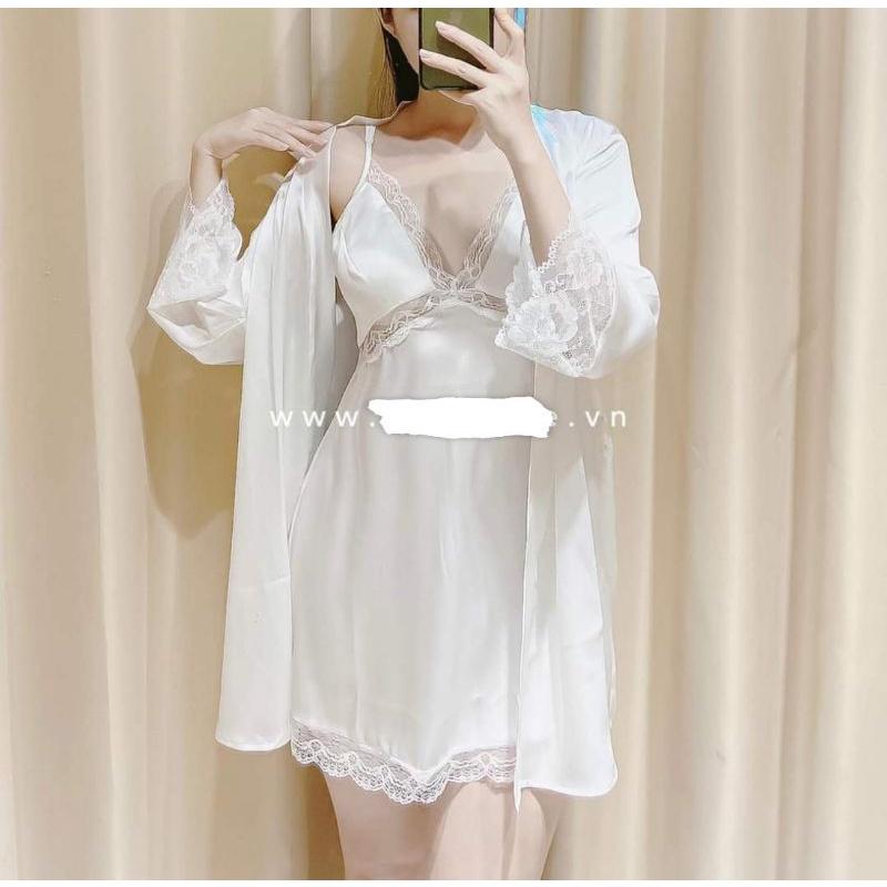 Set áo choàng váy ngủ lụa mặc nhà sang trọng,sexy