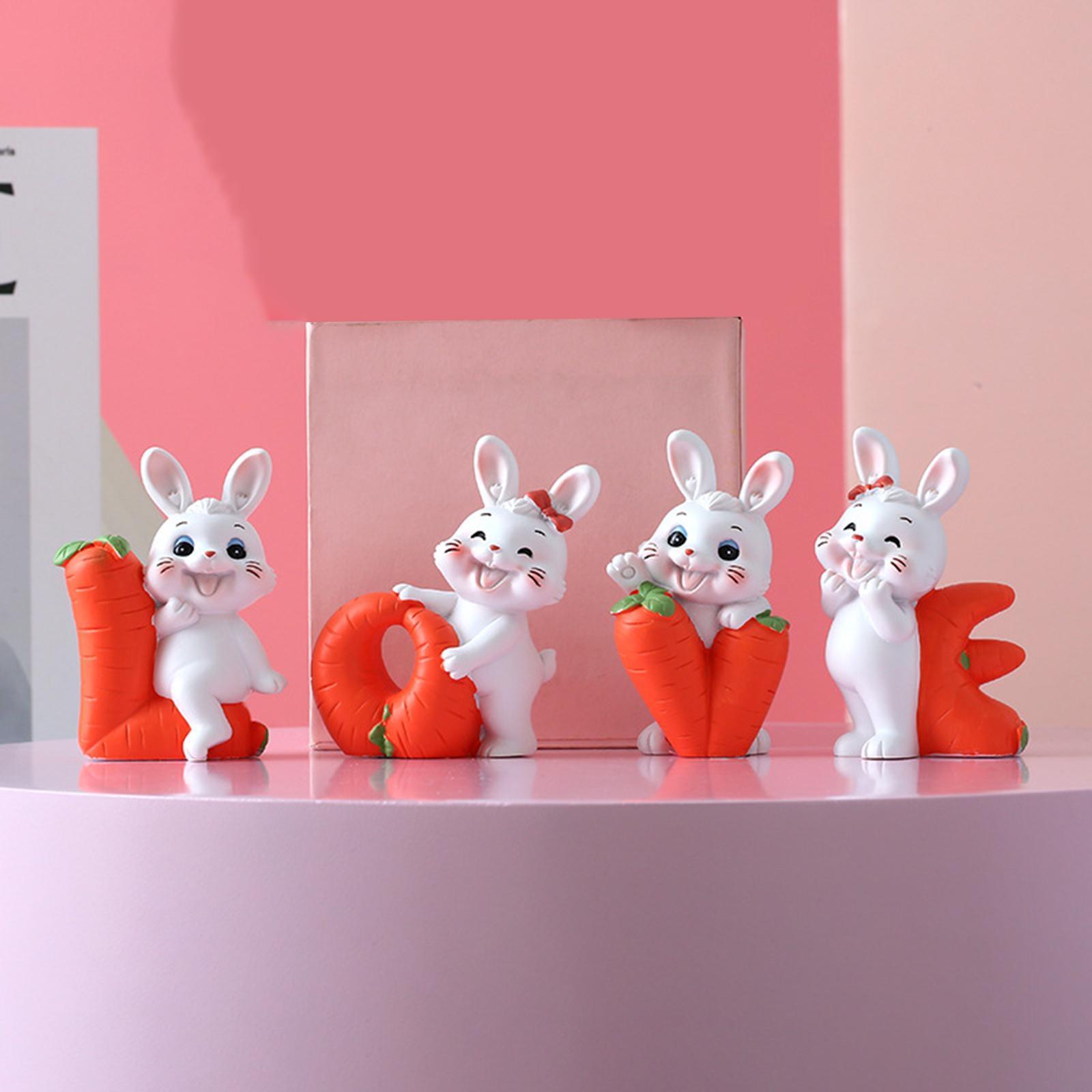 Carrot Bunny Figurines Sculptures Rabbit Statue for Desktio Collectible