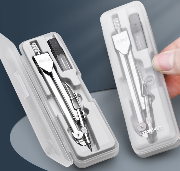 Bộ Compa vẽ kỹ thuật DELI thân thép gắn ngòi (2.0mm) - 8603