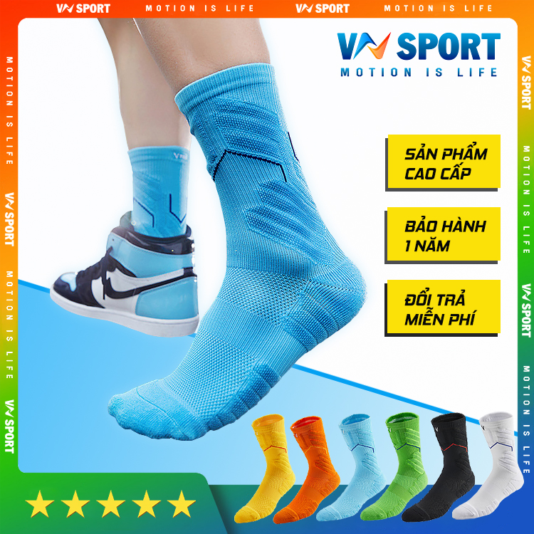 Tất Bóng Rổ, Tất Bóng Chuyền Chuyên Nghiệp V-pro. Dòng Tất Thể Thao Cao Cấp Có Độ Ôm Và Bảo Vệ Cổ Chân Tốt - Thấm Hút Mồ Hôi Và Rất Êm