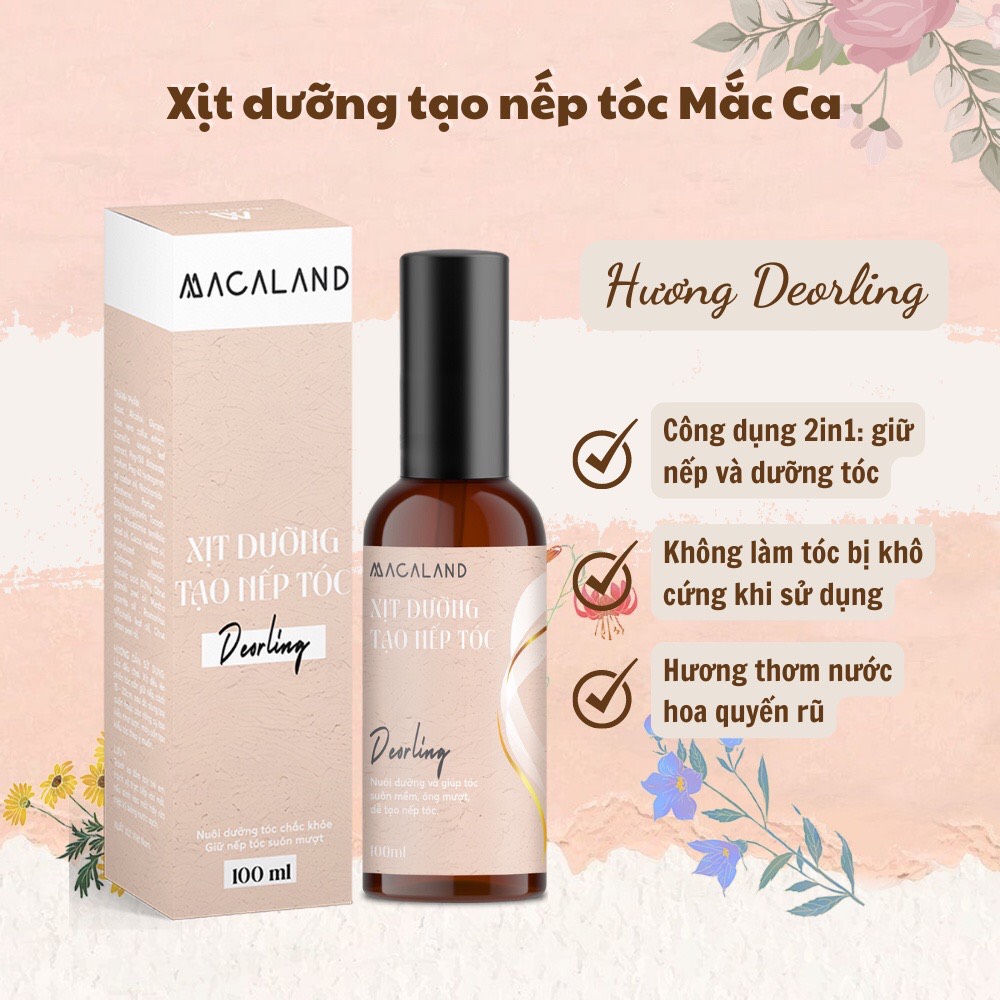 Combo dầu dưỡng tóc 30ml và xịt giữ nếp tóc 100ml óng mượt cả ngày dài MACALAND