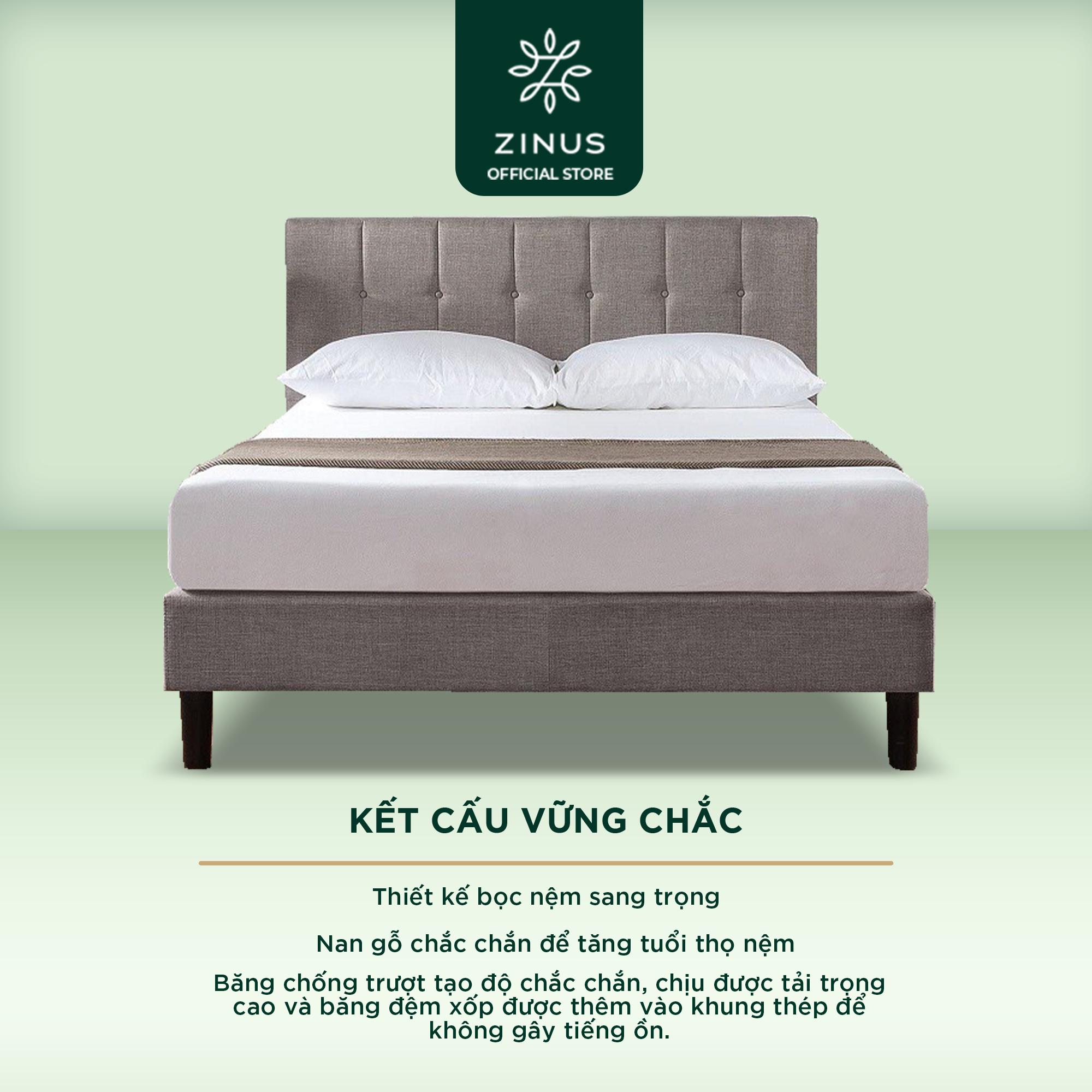 Giường Bọc Nệm Zinus Tự Lắp Ráp Sang Trọng Phong Cách Mỹ - Vertically Cushioned Platform Bed