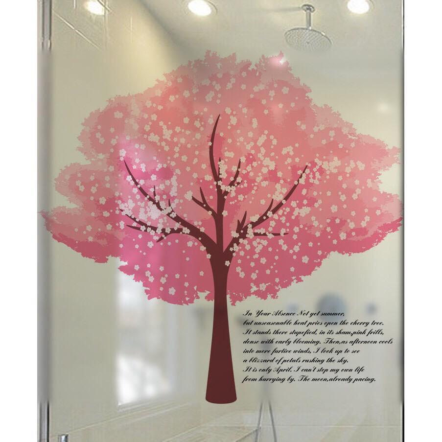 Decal trang trí kính cao cấp mẫu cây hồng