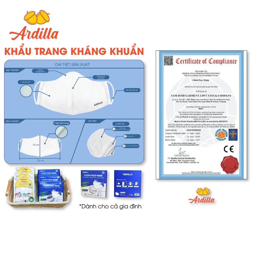 Khẩu Trang Vải Người Lớn 3 Lớp ARDILLA Thiết Kế Ôm Sát, Chống Bụi An Toàn, Lọc 90% Bụi Mịn - Hộp 5 Chiếc KTNL20