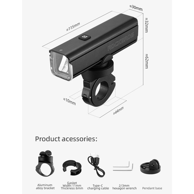 Đèn pha xe đạp rockbros RHL-1000 1000 lumen pin 4500mah