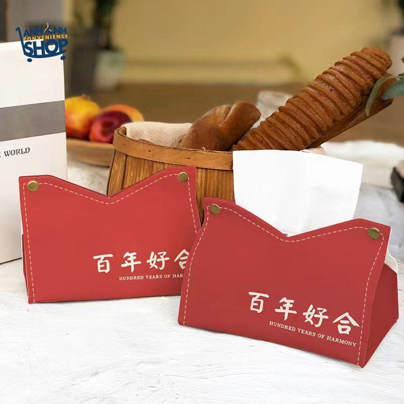 Hộp Da Đựng Giấy Hoặc Đựng Đồ Cá Nhân Màu Đỏ May Mắn