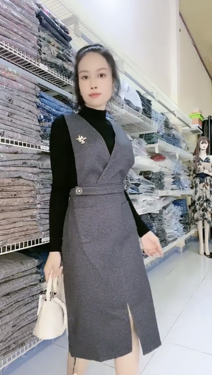 Set đầm yếm kèm áo dệt kim thu đông cao cấp Myqlothing