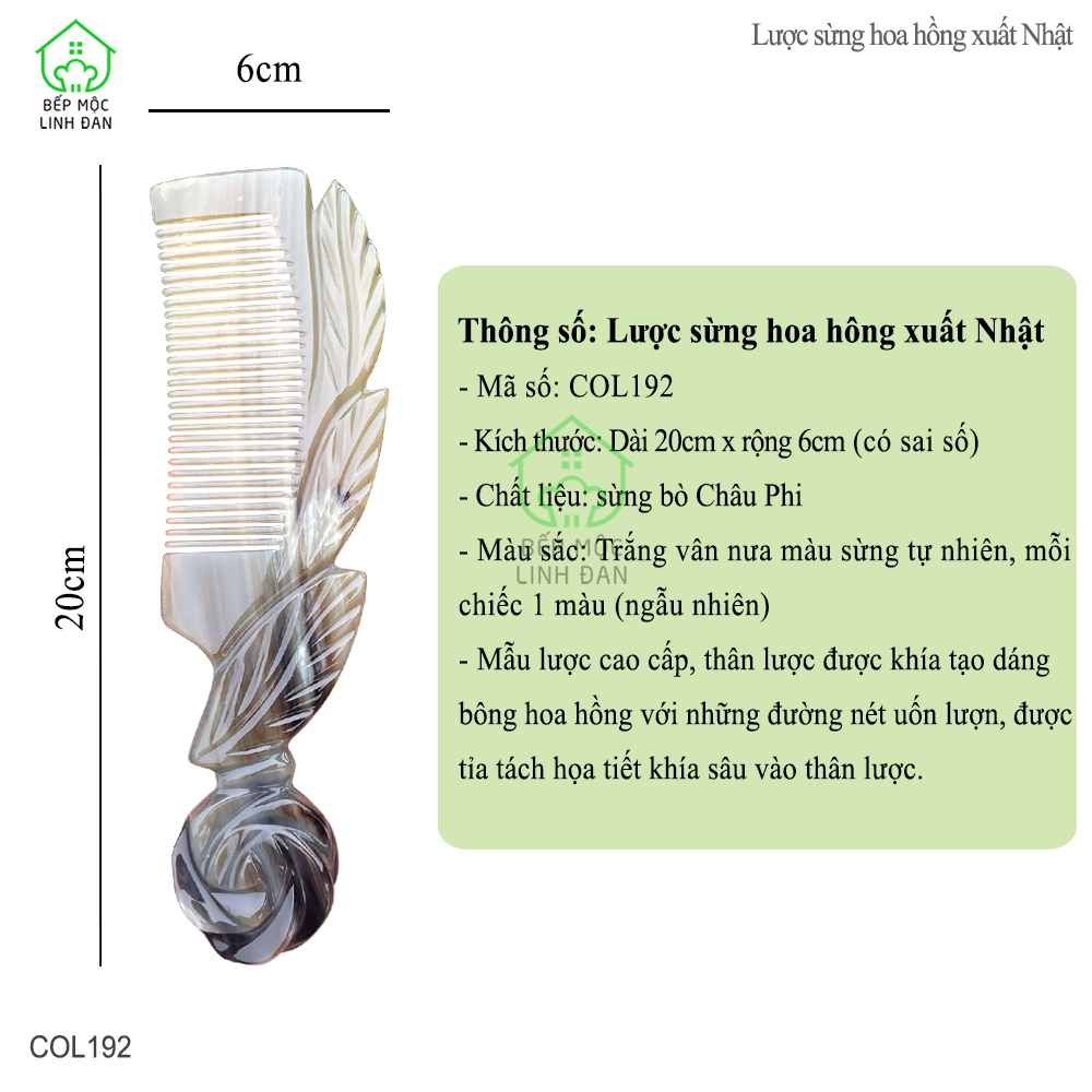 Lược Sừng Vân Nưa Hoạ Tiết Hoa Hồng (Size: XL-20cm) Mẫu Cao Cấp Siêu Đẹp [COL192]