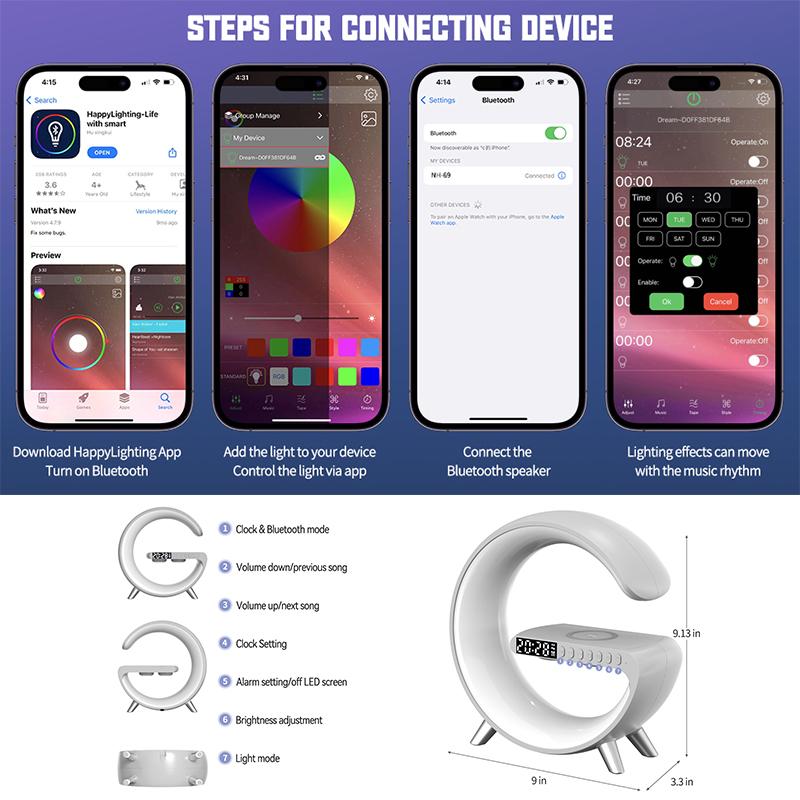 Đồng hồ báo thức không dây đa chức năng đồng hồ báo thức Bluetooth điều khiển ứng dụng LED Đèn LED Night Light RGB Bàn làm việc cho iPhone