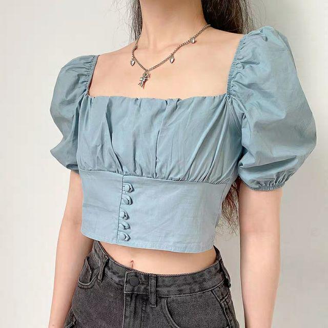 Áo croptop cổ vuông xanh da trời M9