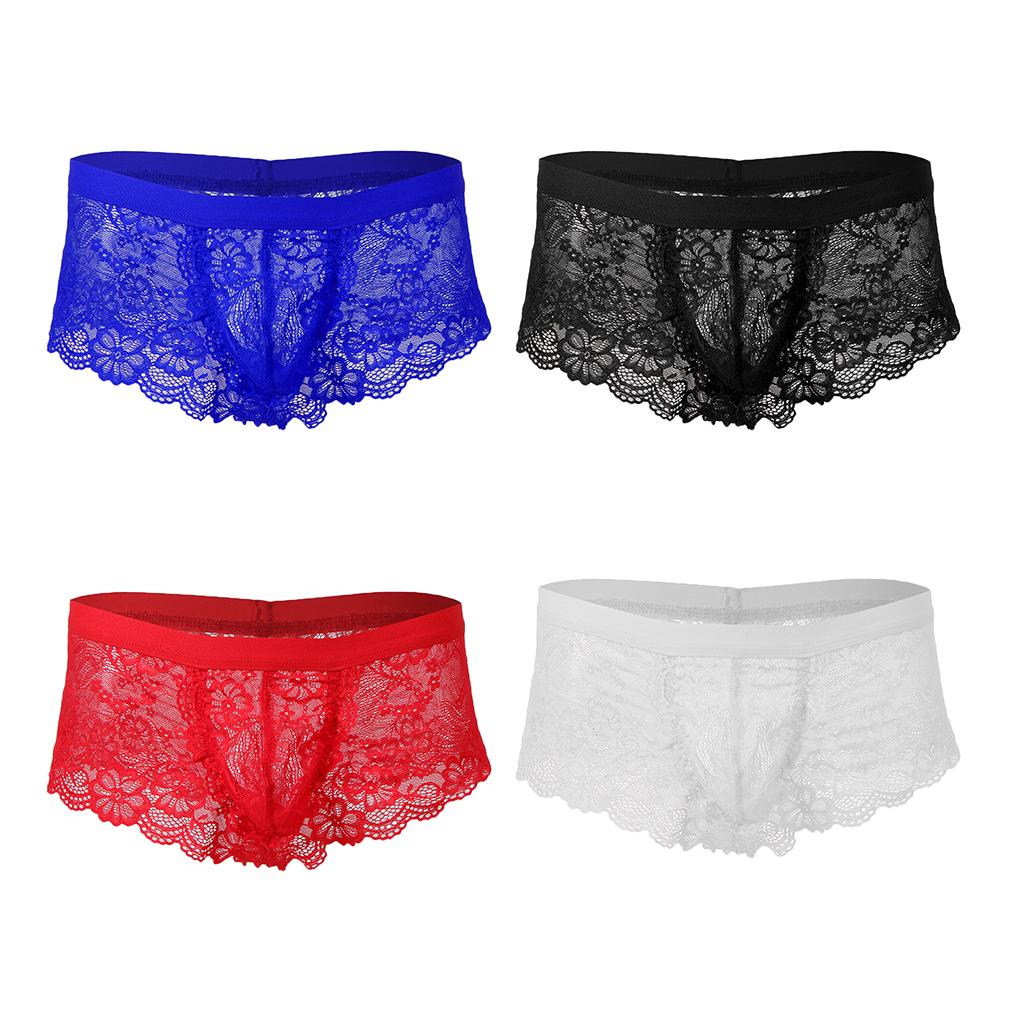 Sexy Men sheer Lace See Through Panties Briefs Underwear Lingerie Red