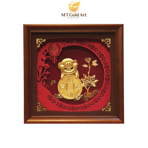 Tranh heo đồng tiền dát vàng (23x23cm) MT Gold Art- Hàng chính hãng, trang trí nhà cửa, phòng làm việc, quà tặng sếp, đối tác, khách hàng, tân gia, khai trương 