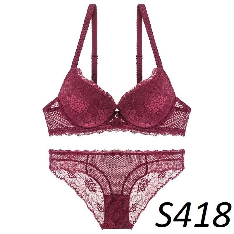 Bộ Đồ Lót Ren Có Gọng Nâng Ngực Đệm Kép S418