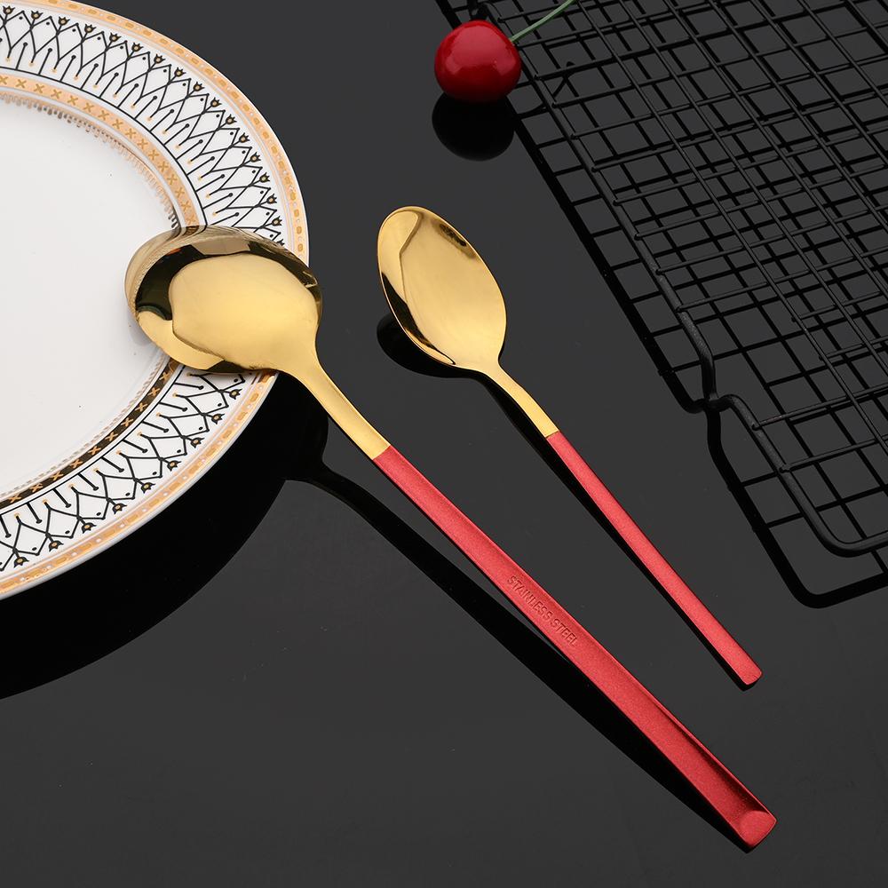 6/30 Chiếc Tây Chén Ăn Vàng Bộ Dao Kéo Inox Phẳng Bằng Bộ Dao Muỗng Nĩa Muỗng Trà Bộ Nhà Bếp Bộ Đồ Ăn Kiềng Bạc bộ