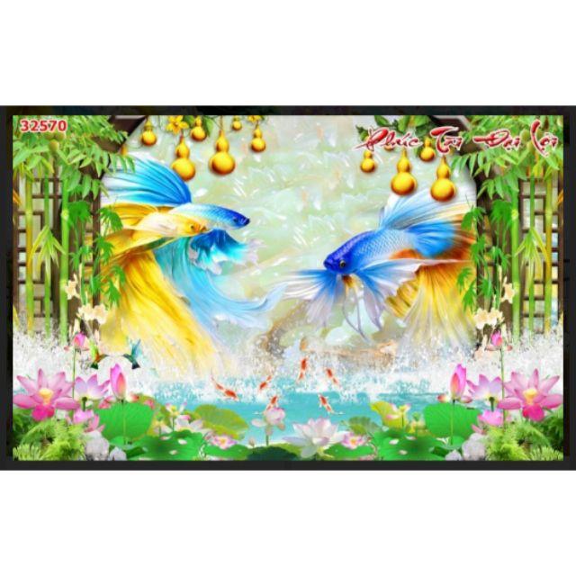Tranh dán tường 3D đôi cá