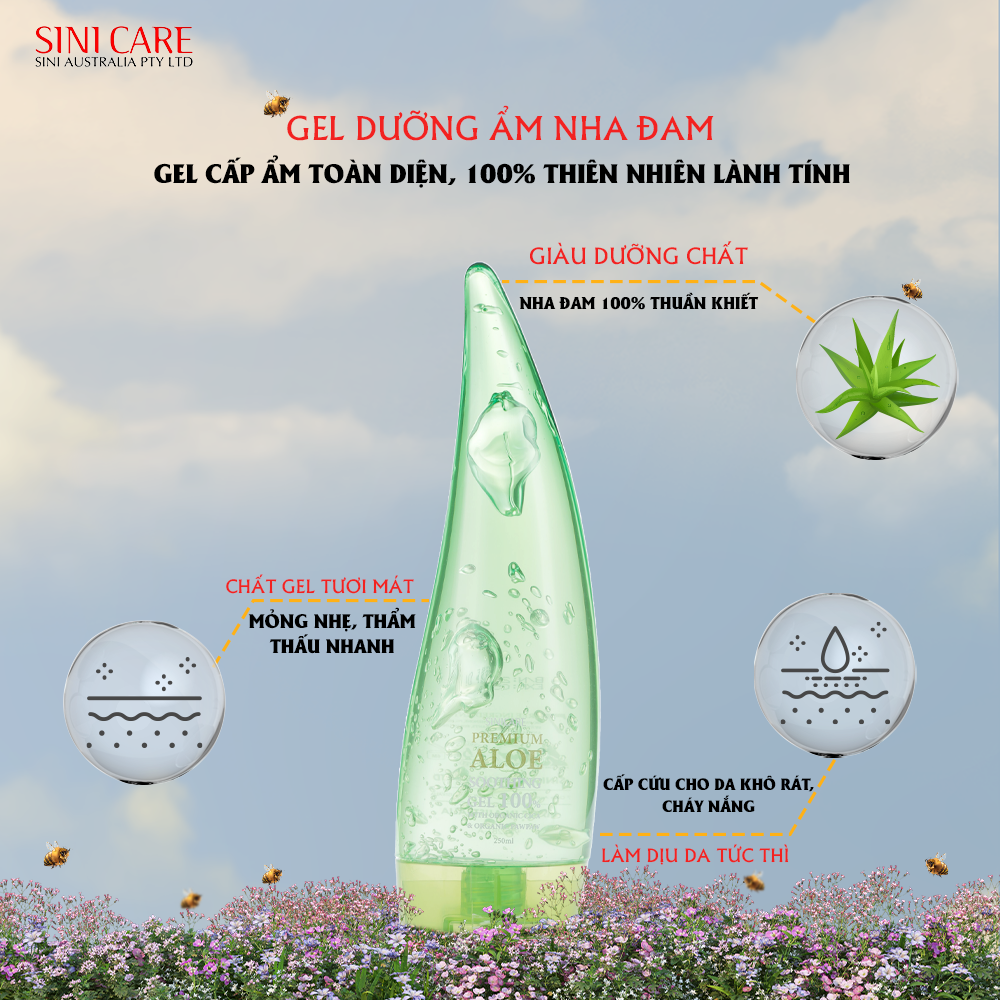 Gel dưỡng ẩm, làm dịu da SINICARE Premium Aloe Soothing Gel 100% 250ml