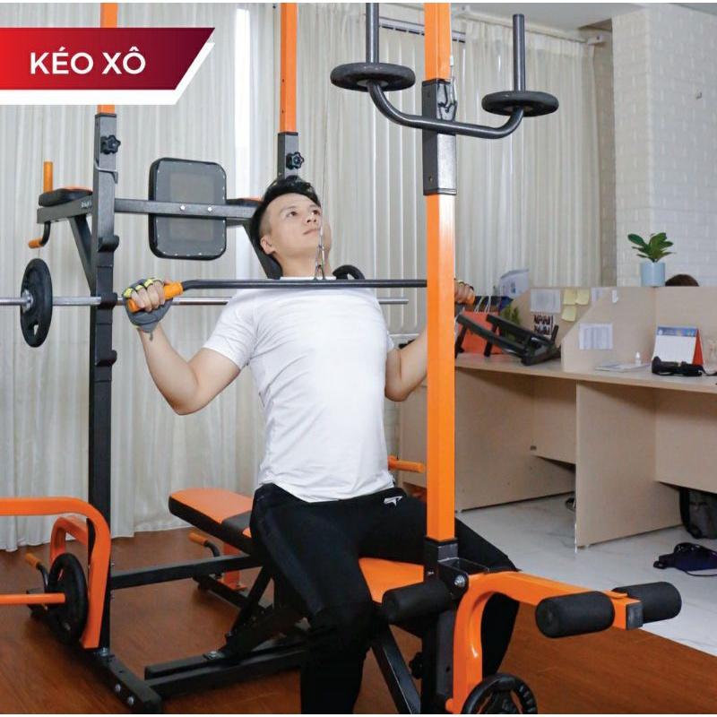 Ghế tập tạ đa năng xà đơn xà kép Hoàng Đức Sport 1608 xuất khẩu mẫu mới nhất kèm găng tay tập tạ xuki