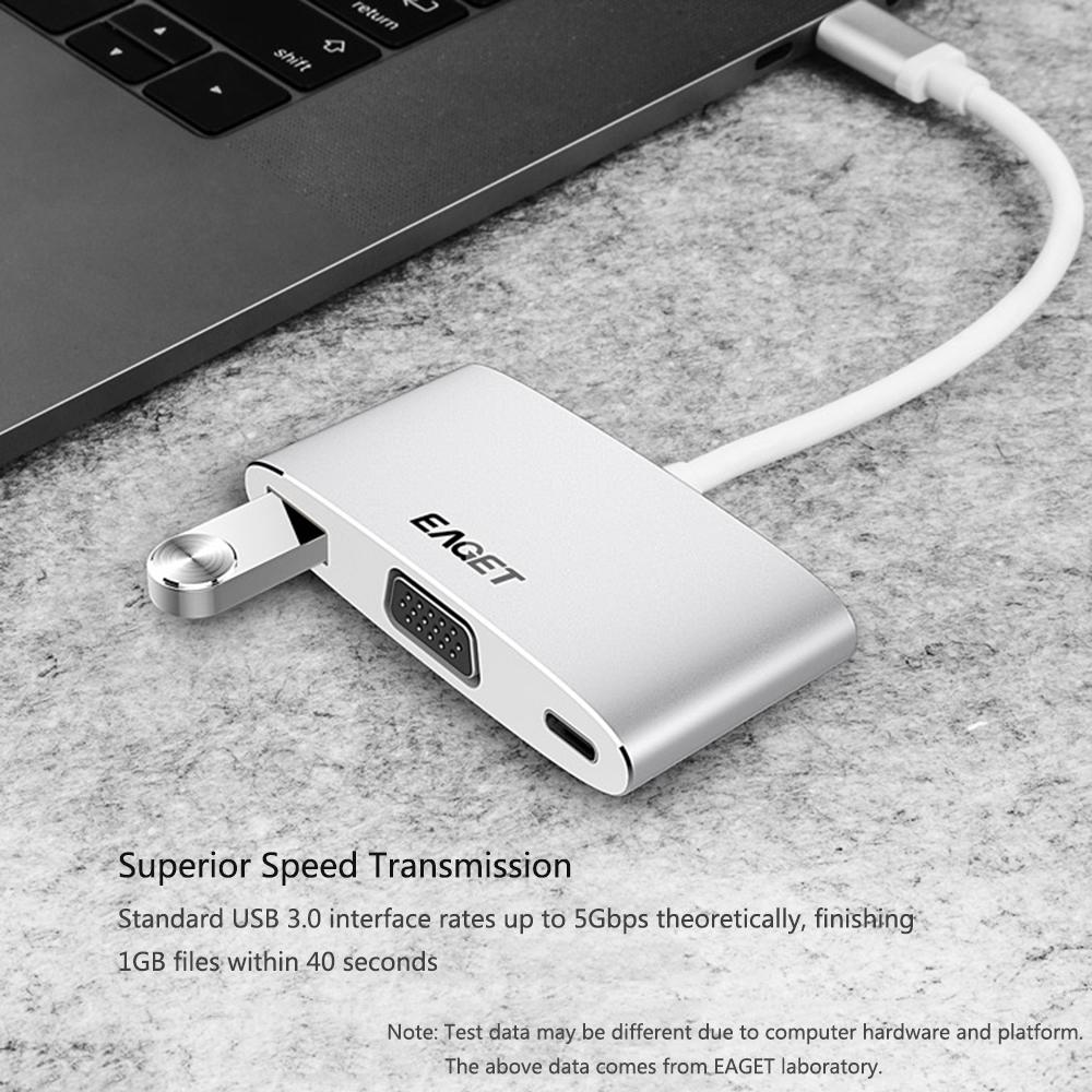 Bộ chuyển đổi EAGET Muli Chức năng Type-C sang C + VGA + USB 3.0