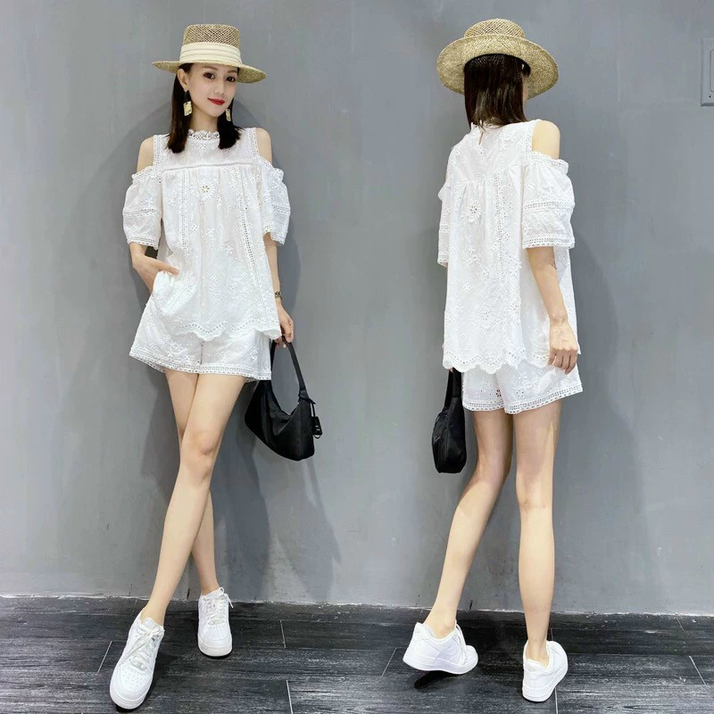 SÉT BỘ SHORT XÔ THÊU VAI CUTOUT