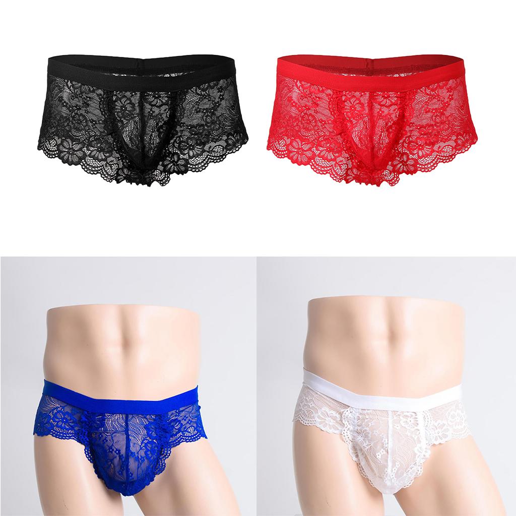 Sexy Men sheer Lace See Through Panties Briefs Underwear Lingerie Red