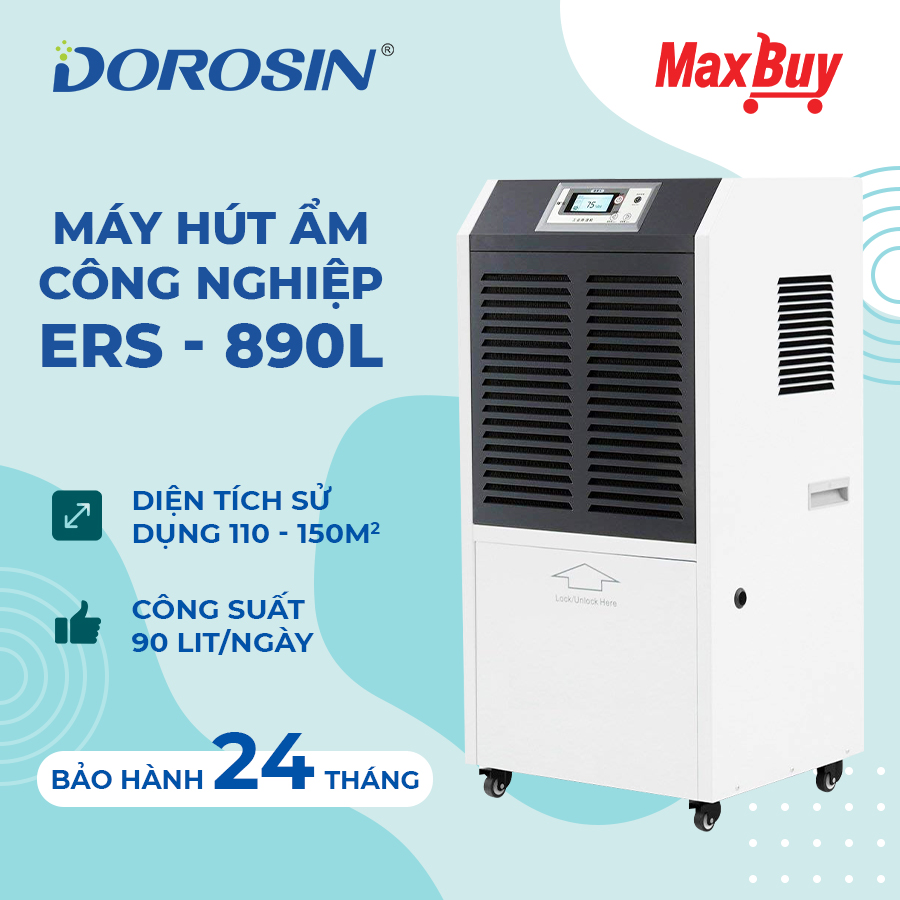 Máy hút ẩm công nghiệp Dorosin ERS-890LS- công suất 90 lít/ ngày - diện tích dùng 110-150m2 - HÀNG NHẬP KHẨU CHÍNH HÃNG