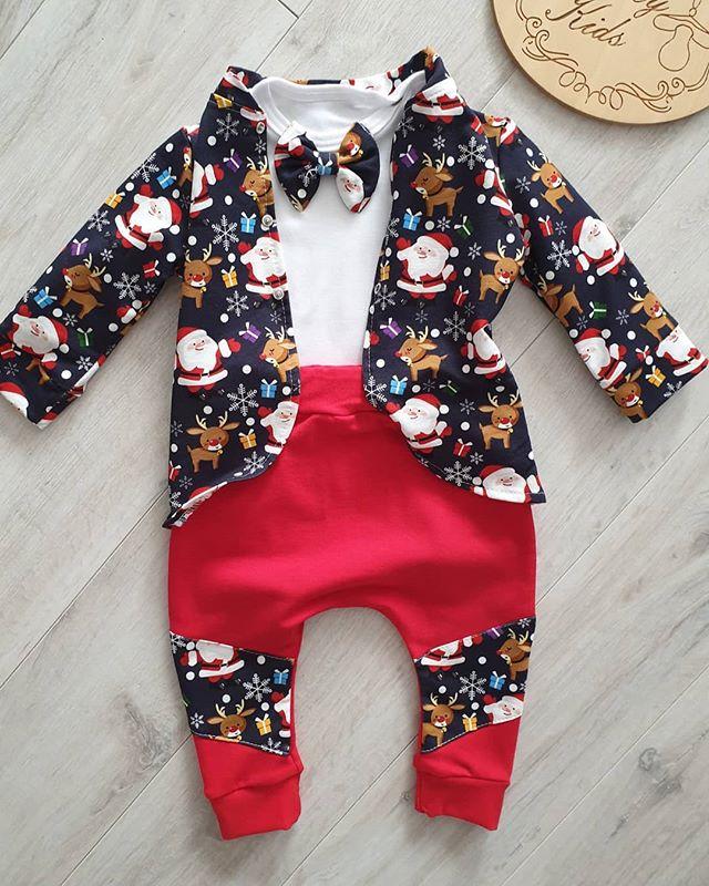 Ma & Bé 0-3Y Giáng Sinh Tập Đi Cho Trẻ Sơ Sinh Bé Trai Quần Áo Bộ Hoạt Hình Santa Phối Nơ Áo Quần Xmas Trang Phục bé Trai Quý Ông Lịch Lãm Phù Hợp Với