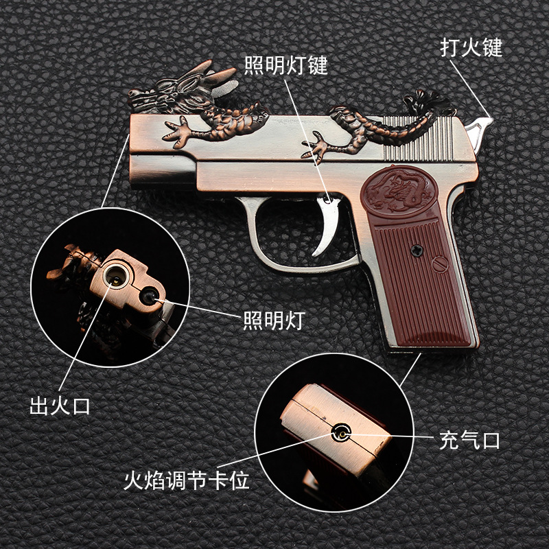 Hột quẹt bật lửa khè hình xúng rồng cuộn có đèn pin size 9.5cm - xài gas
