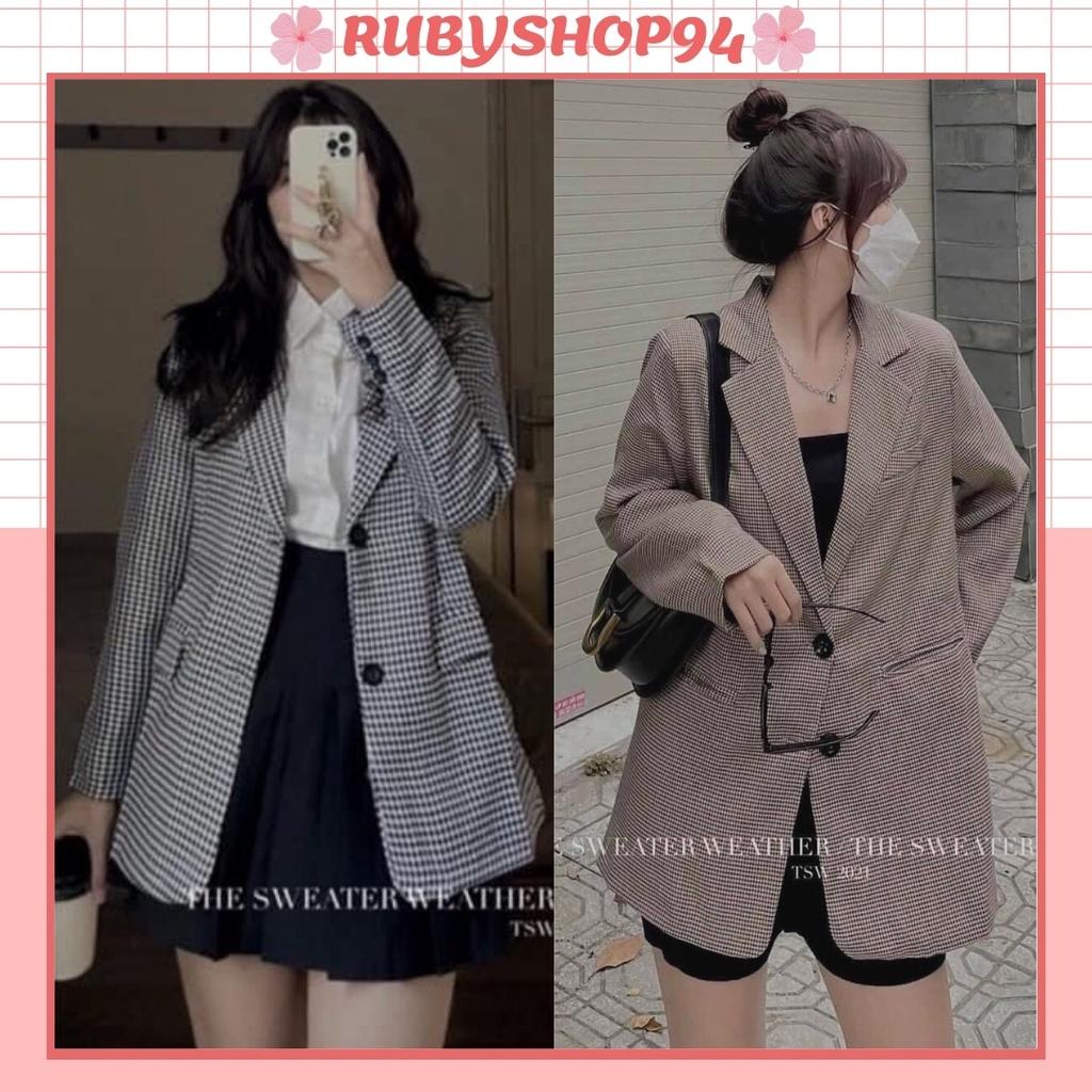 Áo Blazer nữ 2 lớp kiểu Hàn Quốc, Áo Vest nữ khoác ngoài kẻ nhỏ đẹp