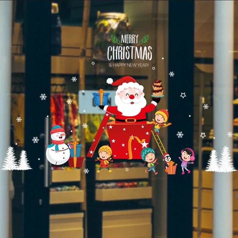 Decal trang trí Noel - Ông già Noel hộp qà đỏ