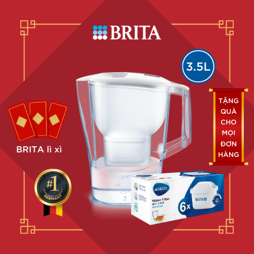 Combo Bình Lọc Nước BRITA Aluna XL White 3.5L kèm Hộp 6 lõi lọc BRITA Maxtra Plus - Hàng Chính Hãng