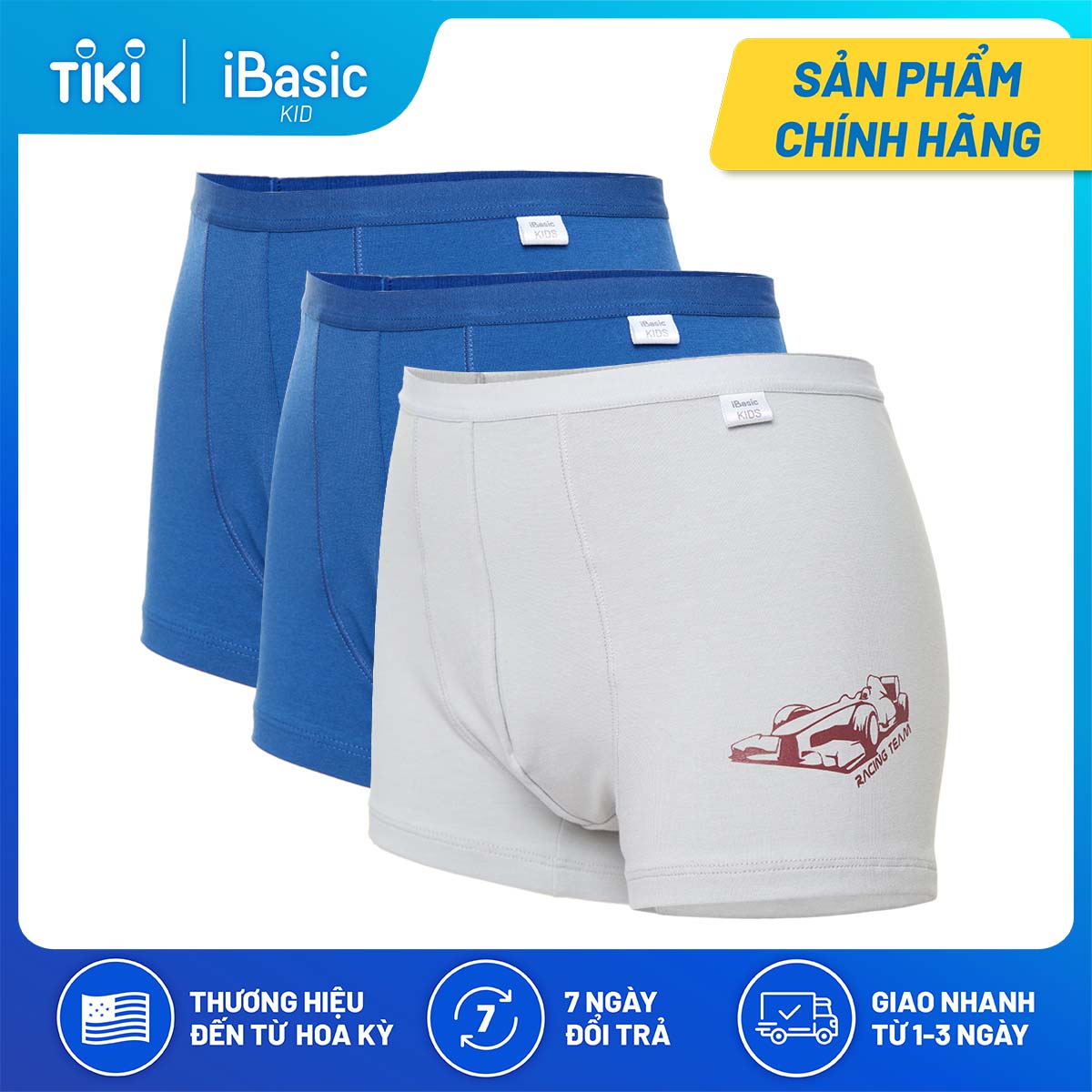 Hộp 3 quần lót bé trai phom boxer in hình iBasic PANB027