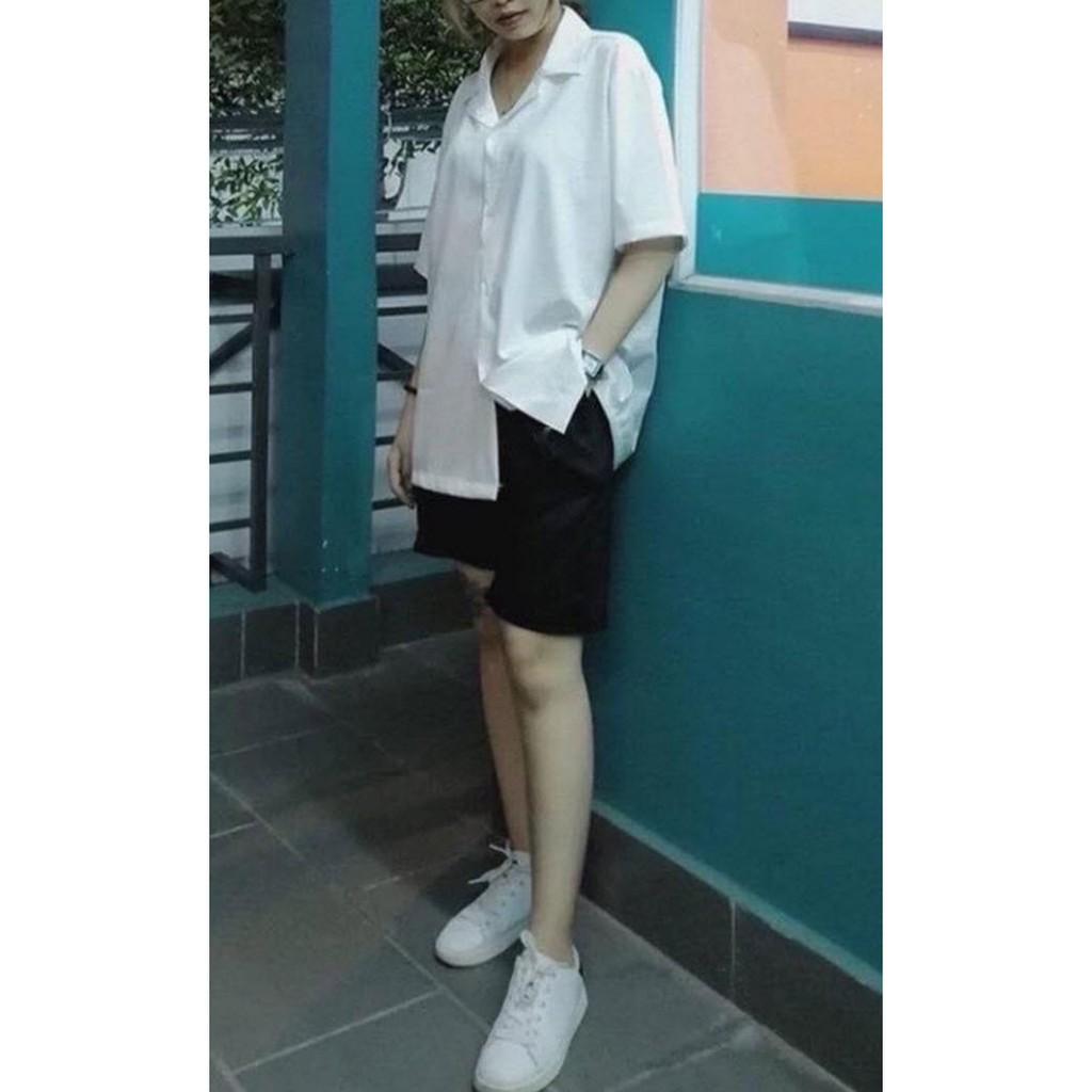 Sơ mi tay ngắn cổ vest nam nữ chất lụa mát không nhăn