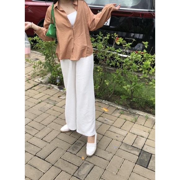 Áo sơ mi nữ voan tơ dáng vừa dài tay kiểu dáng basic nhiều màu sắc - donulatte.clothing Voan Tơ Shirt Freesize