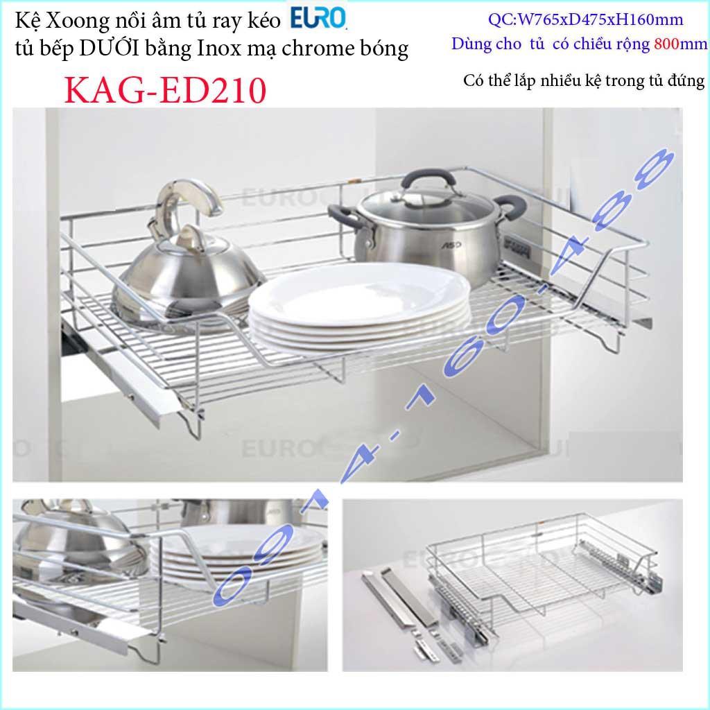 Kệ xoong nồi Euro KAG-ED210-80cm, giá xoong nồi inox âm tủ 80cm có ray giảm chấn tủ bếp dưới ray êm ái sử dụng tốt