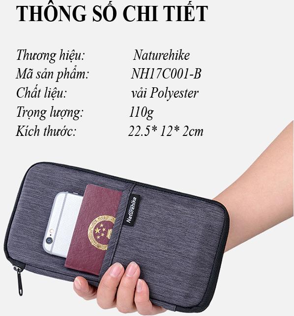 Ví, bóp cầm tay đựng passport, hộ chiếu và thẻ Naturehike NH17C001-B hàng chính hãng