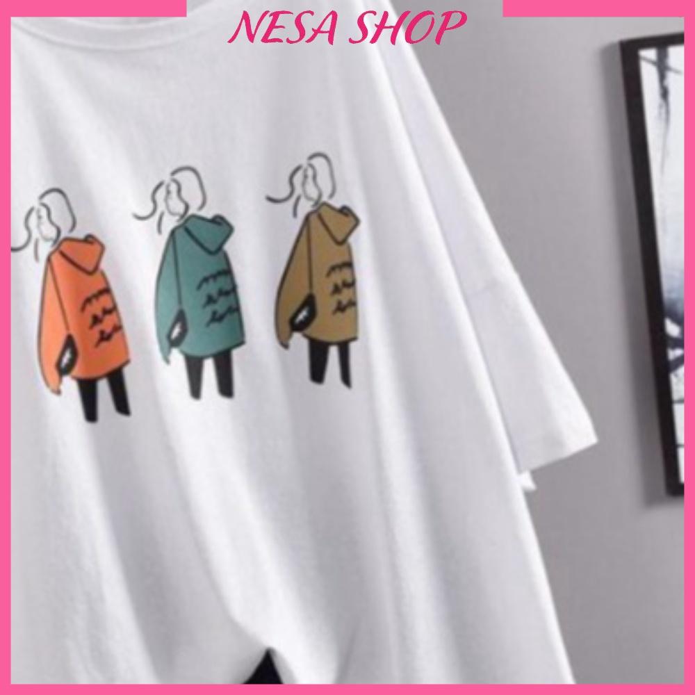 Áo thun nam nữ form rộng tay lỡ NeSa Shop, Áo thun kiểu, chất liệu thun cotton co giãn, áo phông in hình 3 Cô gái