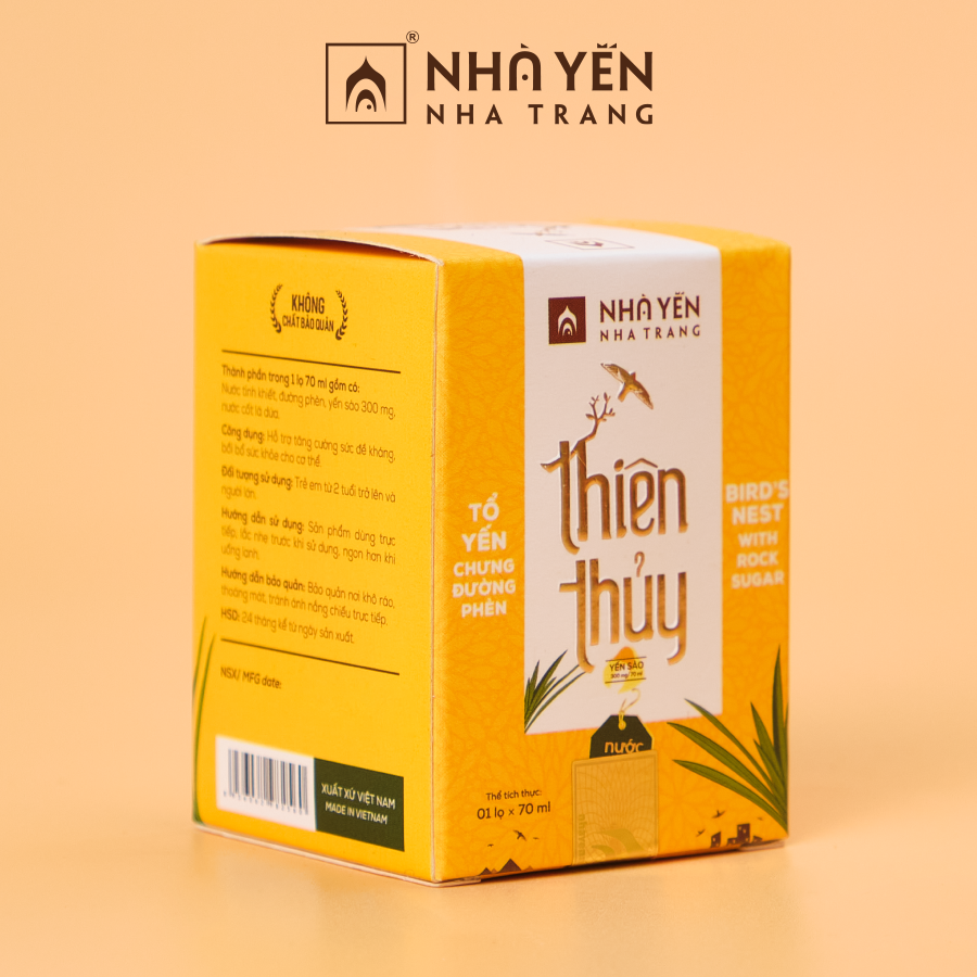 Nước Yến Sào Thiên Thủy - Vị Lá Dứa - Nhà Yến Nha Trang - Hộp 1 Lọ - Có Đường - Tổ Yến Chưng Sẵn - Nước Yến Chưng Sẵn - Hàng Chính Hãng