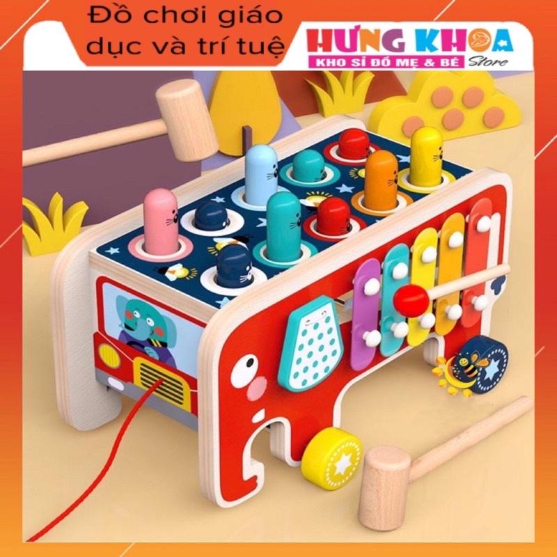 Đồ Chơi Đập Chuột Có Phát Nhạc Đồ Chơi Gỗ Hình Con Voi Kèm Đàn, Kèm Bánh Răng Xoay 3 in 1 Cho Bé Phát Triển Trí Tuệ