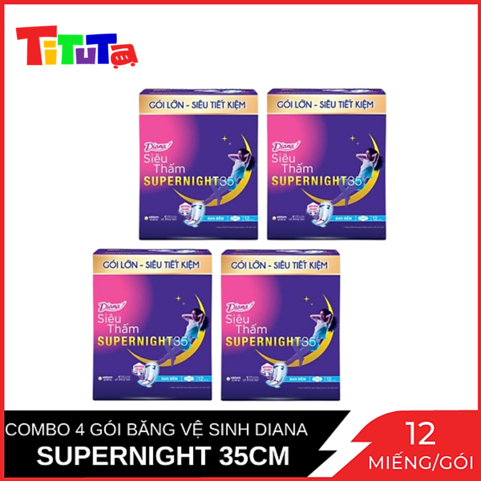 COMBO 4 Gói Băng vệ sinh Diana Siêu thấm Supernight 35cm 12 miếng/gói