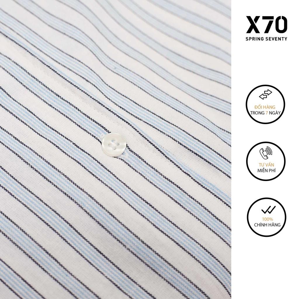 Áo Sơ Mi Nam Trơn Cổ Trụ Kiểu Dáng Tay Dài Thiết Kế Sọc Dọc Thời Trang X70 - 07640001