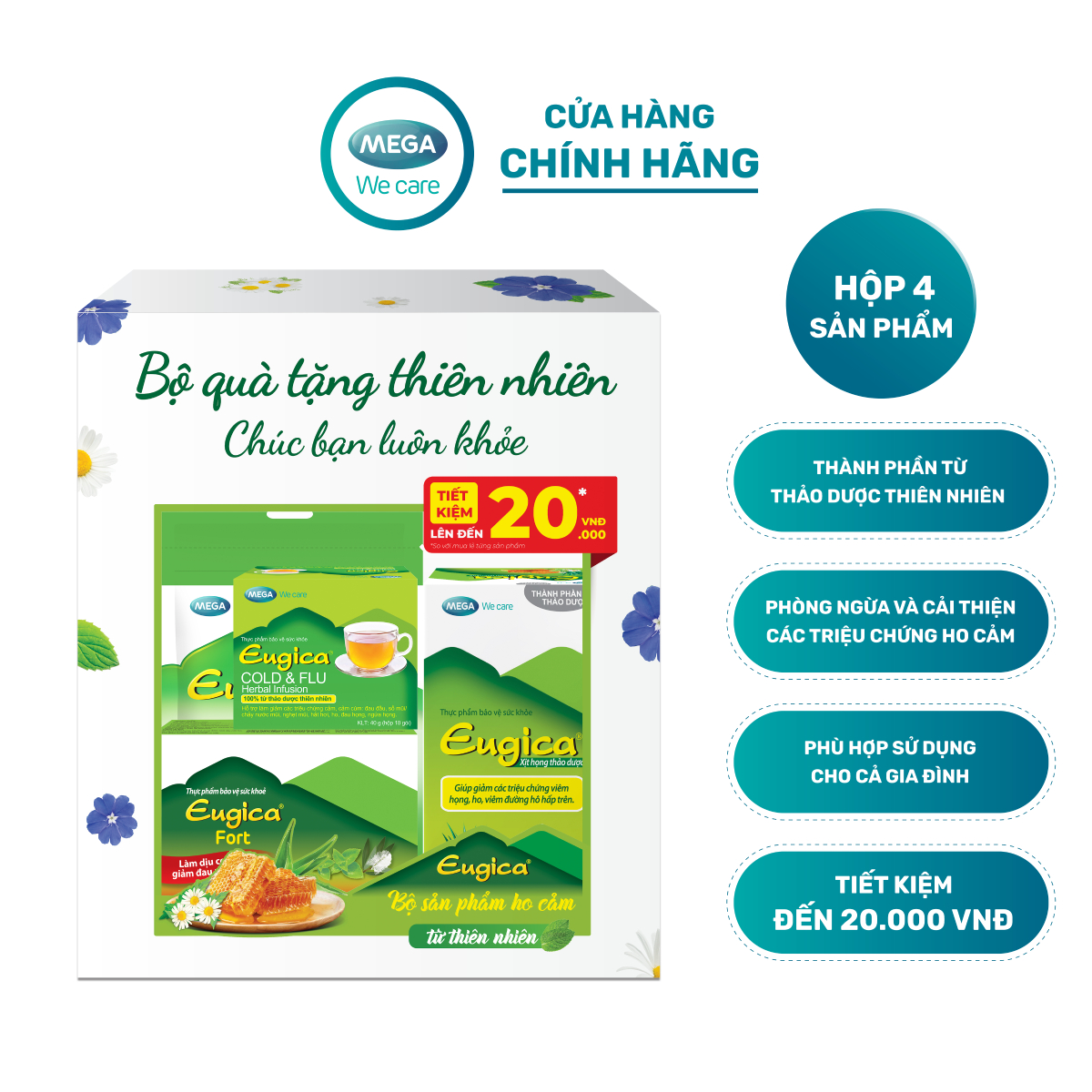 Bộ sản phẩm thảo dược EUGICA phòng ngừa và hỗ trợ giảm các triệu chứng ho cảm (Bộ 4 sản phẩm)