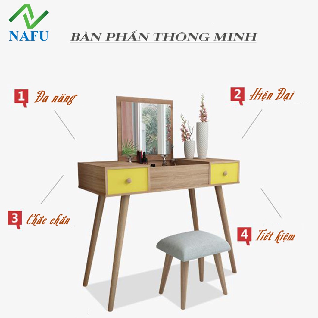 Bàn Trang Điểm Gương Gập Thông Minh Kết Hợp Ngăn Kéo Tiện Ích Gỗ MDF Phủ Melamin Cao Cấp NAFU GP43