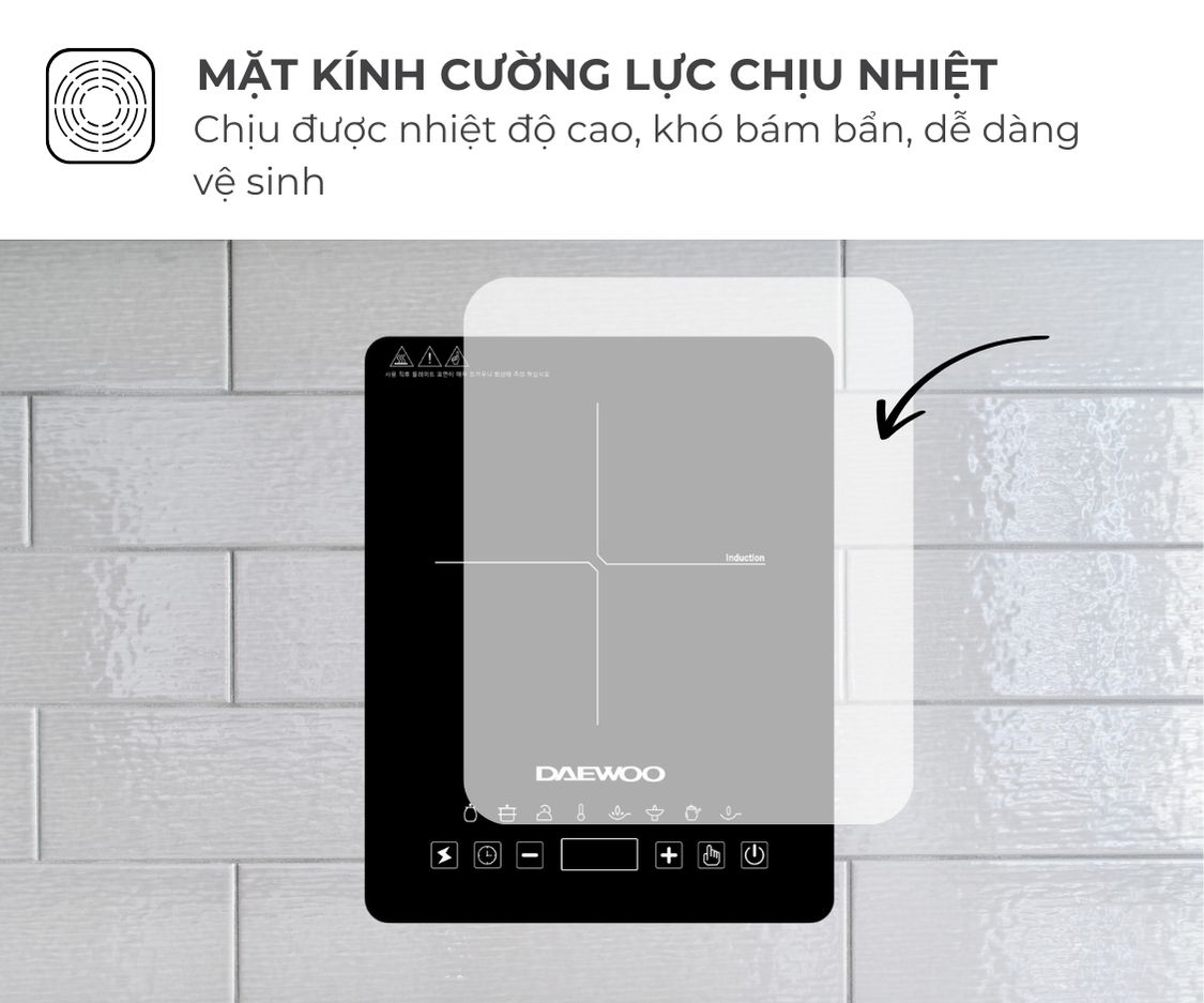 Bếp Từ Đơn Daewoo DWI-1505B, 8 chế độ cài sẵn 1500w - Hàng chính hãng