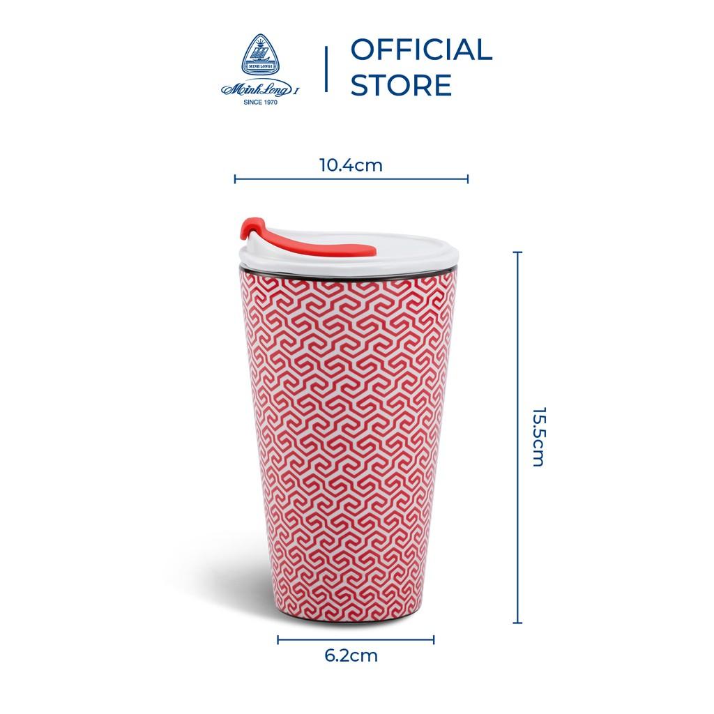 Ly sứ dưỡng sinh Minh Long 0.48 L - nắp ống hút - Red Karakusa