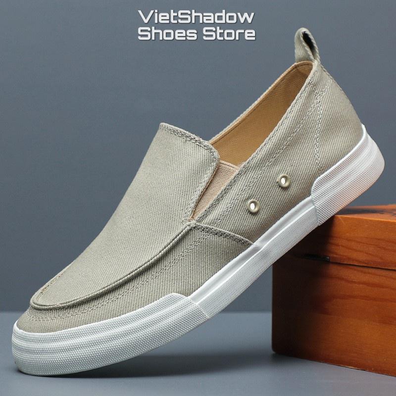 Giày lười slip on nam BAODA - Chất liệu vải bố 4 màu đen, cam, kaki và xanh - Mã SP 23012