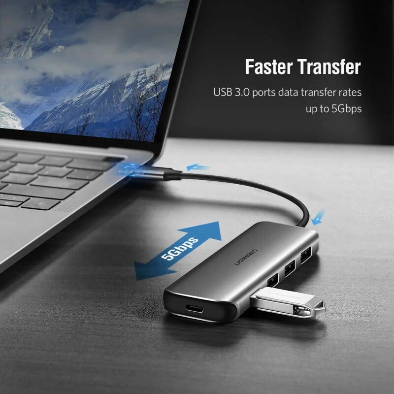 Ugreen UG50312CM164TK Bộ chuyển đổi TYPE C sang 4 USB 3.0 + hỗ trợ nguồn TYPE C - HÀNG CHÍNH HÃNG