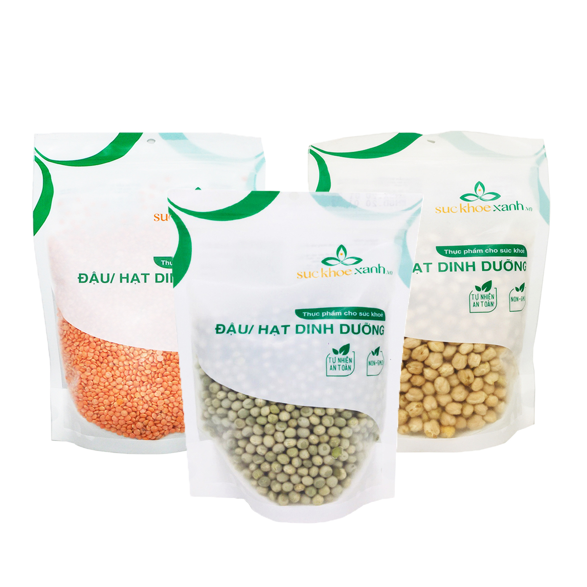 Combo 3 túi Đậu gà và Đậu lăng đỏ và Đậu hà lan xanh nguyên hạt 500g