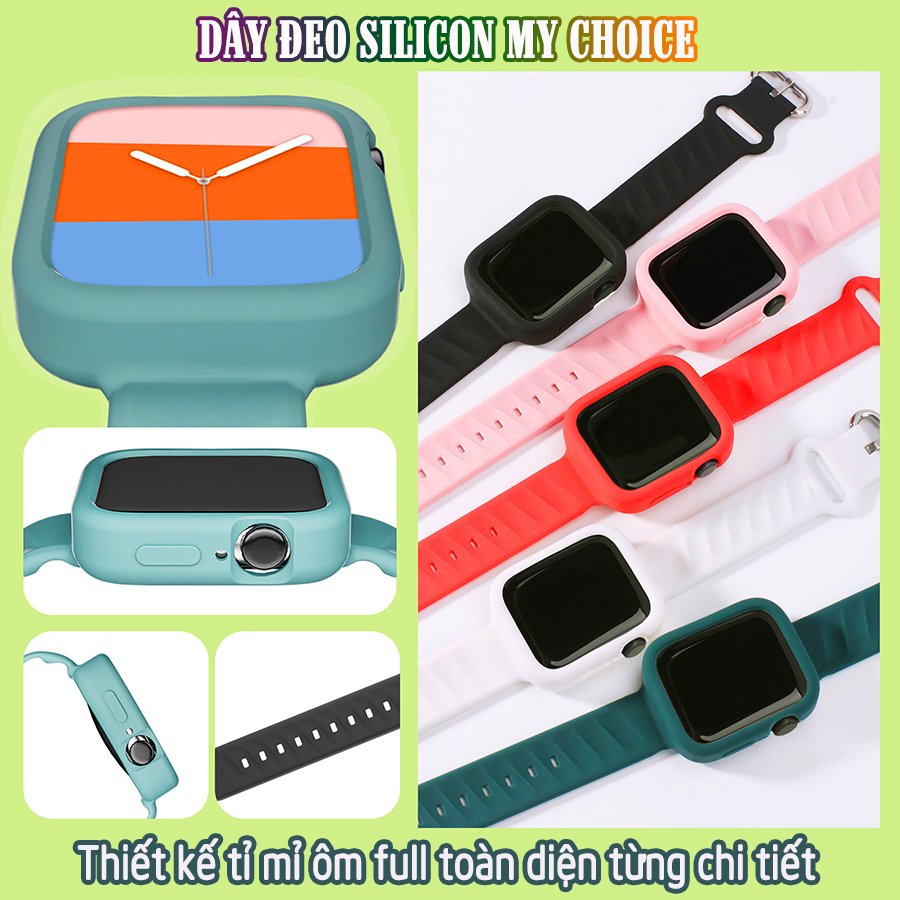 Dây Đeo liền ốp dành cho Apple Watch size 38/40/42/44mm silicon my choice - Hồng (tặng dán KCL theo size)