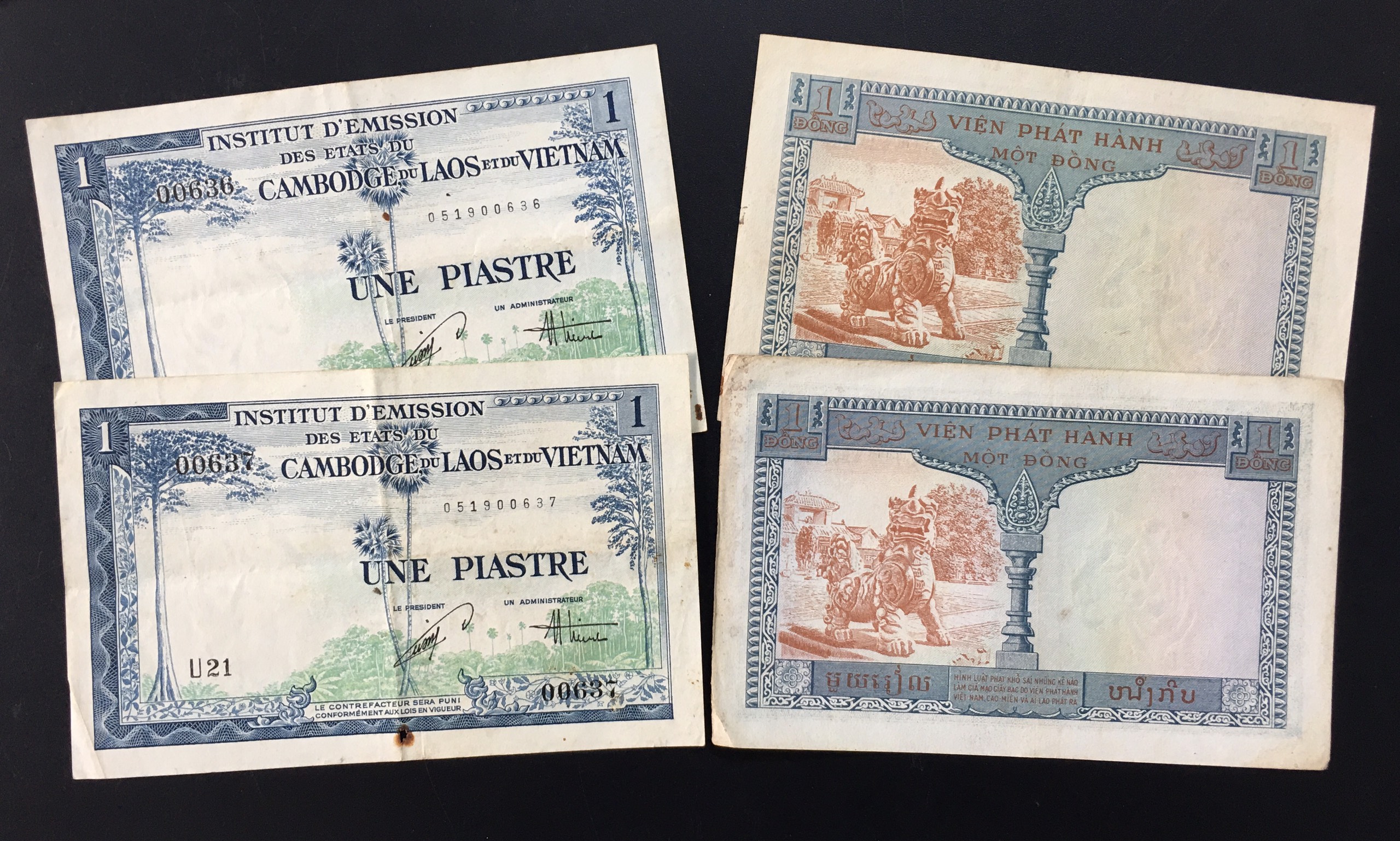 Tiền Xưa Đông Dương 1 Đồng Piastre Viện Phát Hành Năm 1954 Hình Con Lân [Tiền Cổ Xưa Sưu Tầm]