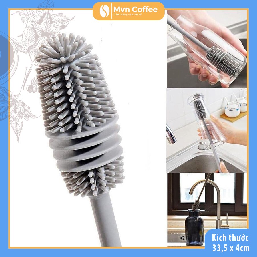 Cây cọ nhựa slicon rửa ly, tách, bình sữa trên miệng ly và cả bên trong - Mvncoffee
